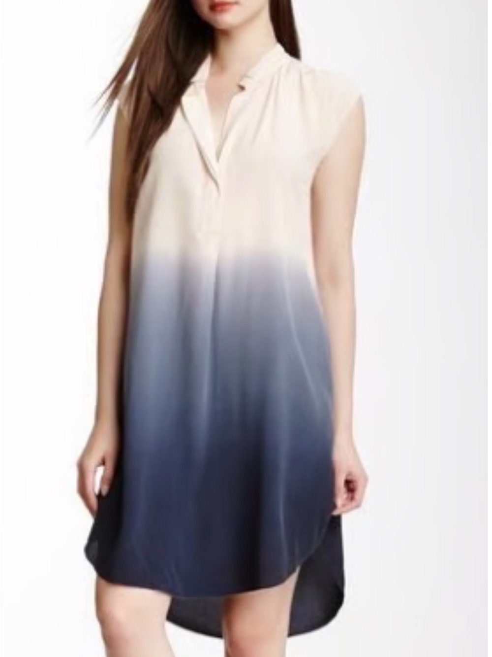Rebecca Taylor Silk Ombré Shift Dress Tunic Sz 6 Tan Navy Dip Dye Sleeveless